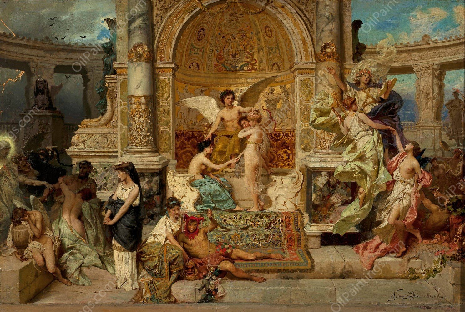 Stage curtain in the Krakow theatre, sketch  by Henryk Siemiradzki - Hand-Painted Oil Painting Reproduction