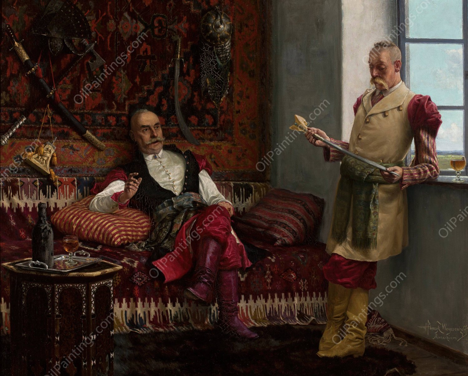 Nobility scene - History of the kinzhal. History of yatagan  by Henryk Weyssenhoff - Hand-Painted Oil Painting Reproduction