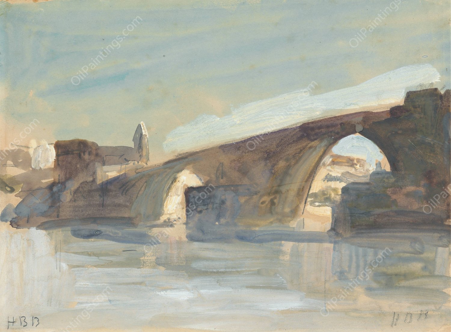 A Bridge by Hercules Brabazon Brabazon - Hand-Painted Oil Painting Reproduction