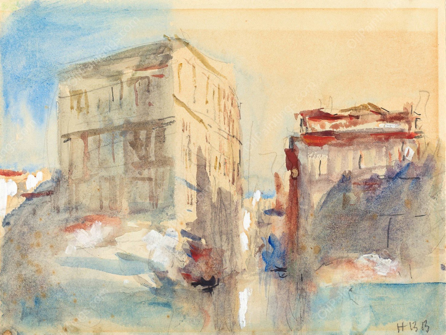 Palaces on the Grand Canal in Venice by Hercules Brabazon Brabazon - Hand-Painted Oil Painting Reproduction