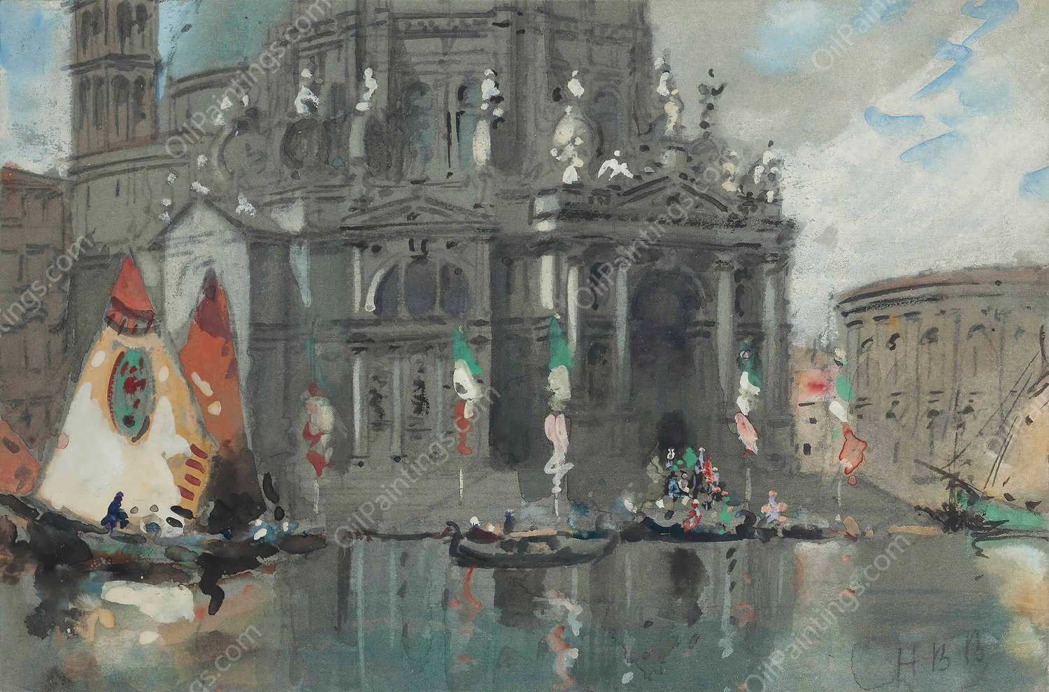 Santa Maria Della Salute, Venice by Hercules Brabazon Brabazon - Hand-Painted Oil Painting Reproduction