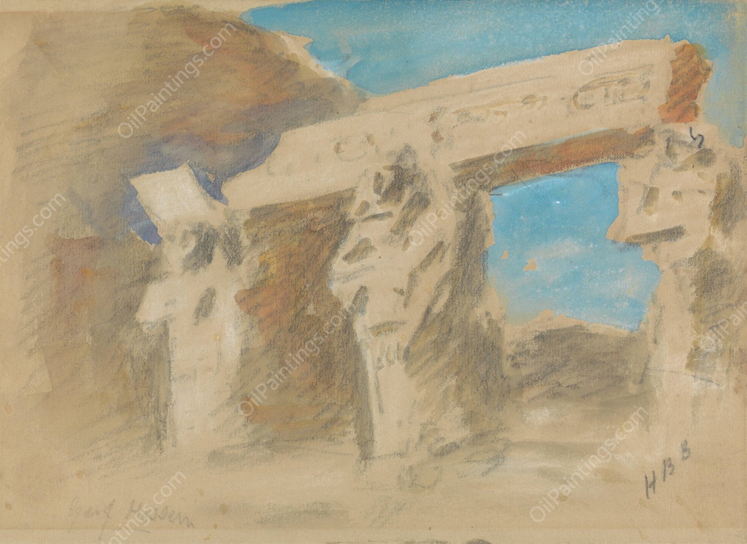 Temple of Gerf Hussein by Hercules Brabazon Brabazon - Hand-Painted Oil Painting Reproduction