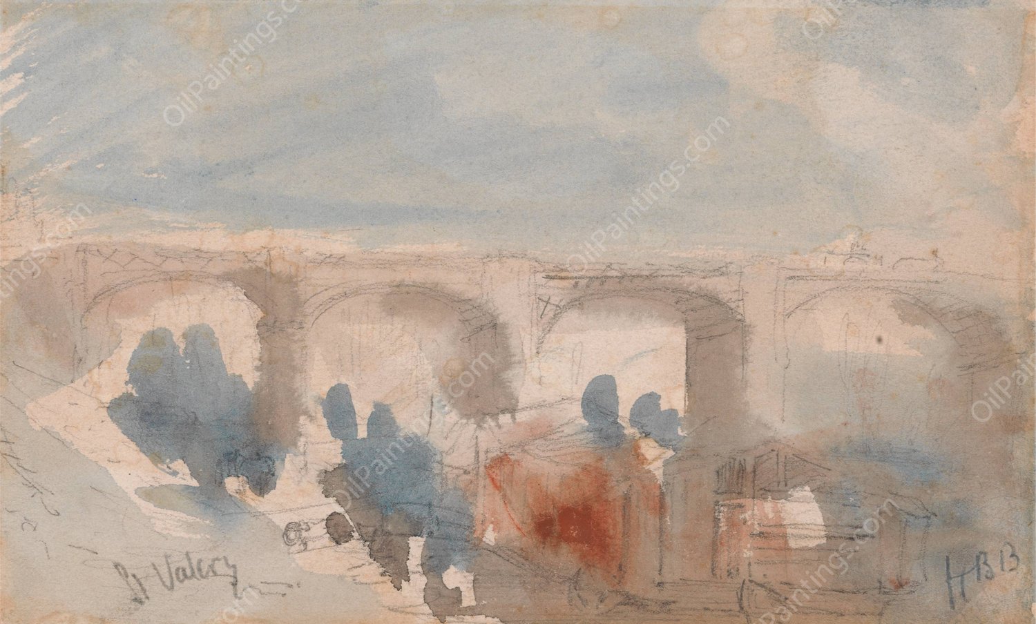 The Bridge at St. Valery by Hercules Brabazon Brabazon - Hand-Painted Oil Painting Reproduction