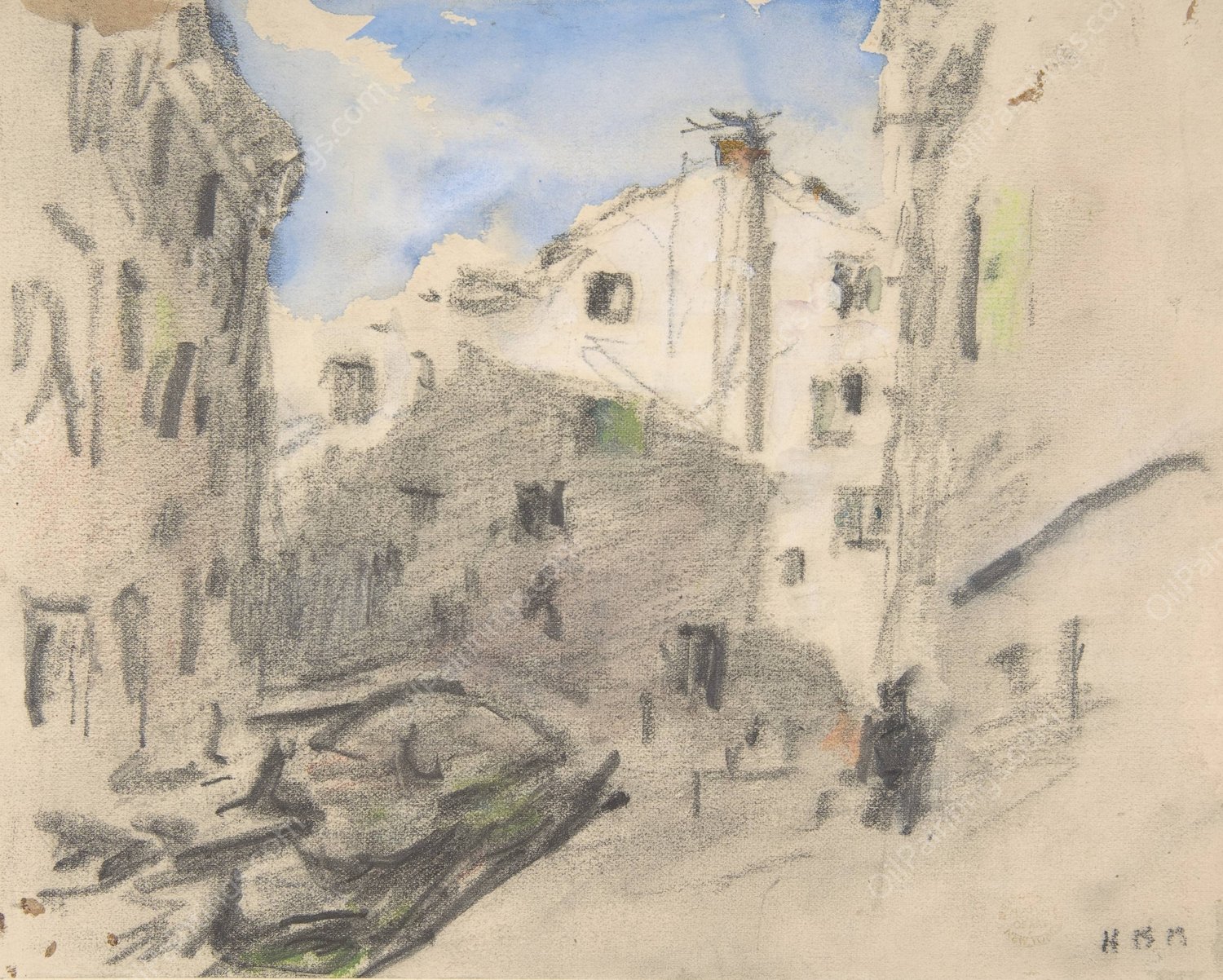 Venetian Street Scene  by Hercules Brabazon Brabazon - Hand-Painted Oil Painting Reproduction