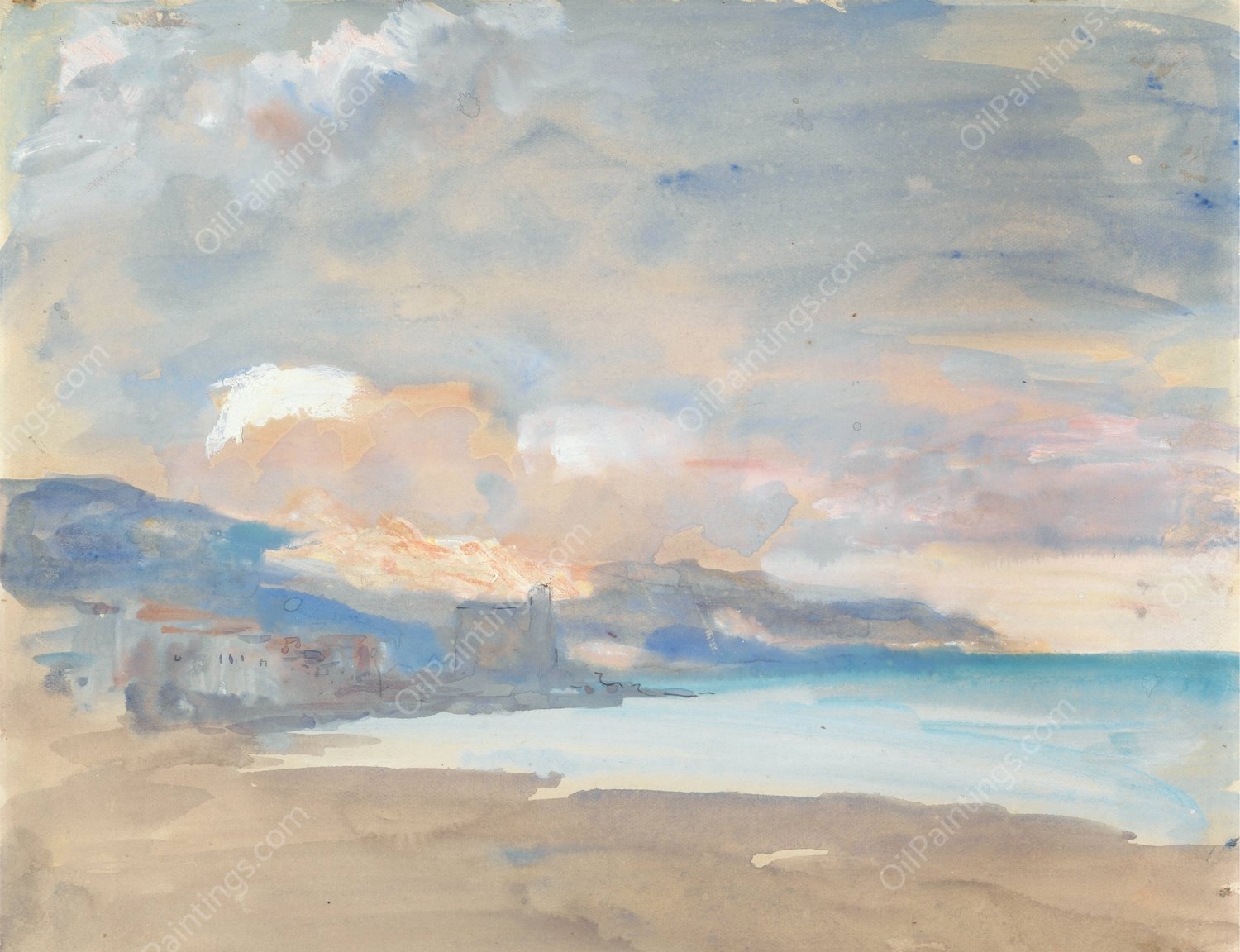 View of Nice by Hercules Brabazon Brabazon - Hand-Painted Oil Painting Reproduction