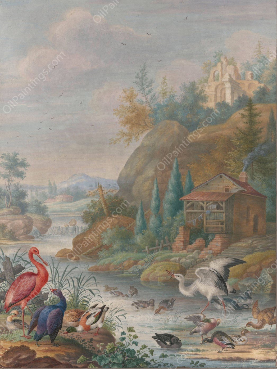 Gevogelte bij een bergstroom  by Herman Henstenburgh - Hand-Painted Oil Painting Reproduction