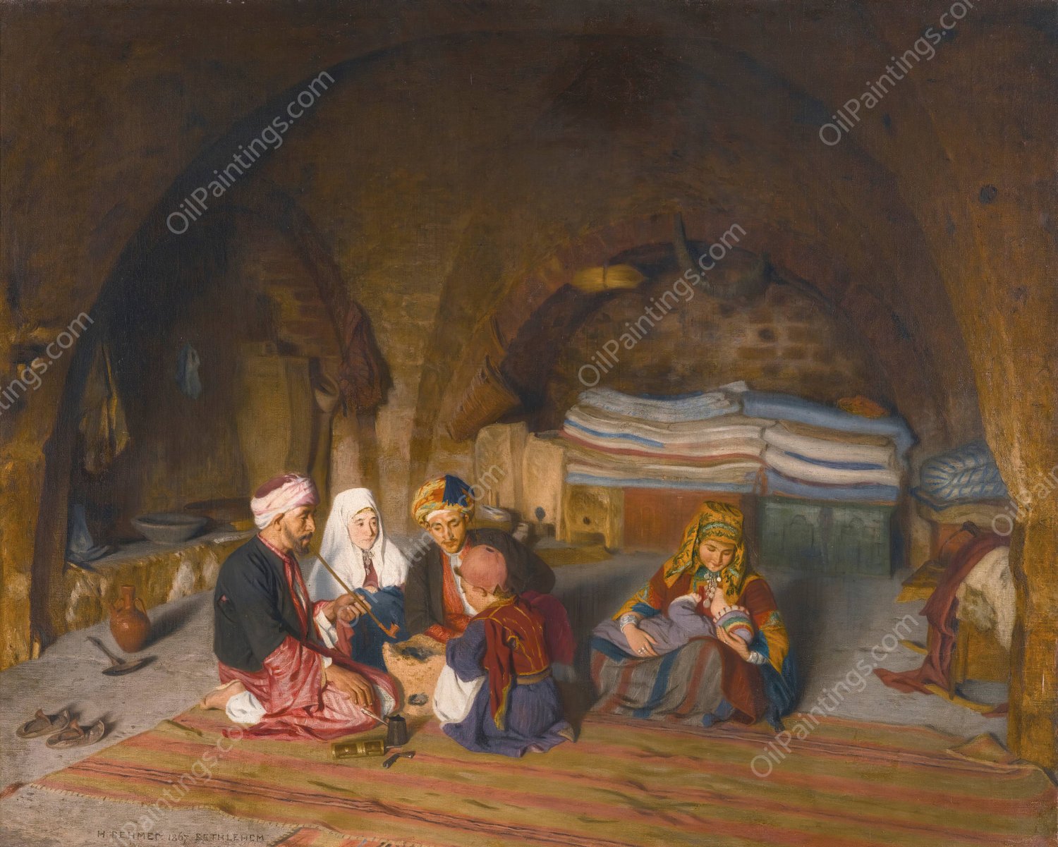 A family in bethlehem  by Hermann Behmer - Hand-Painted Oil Painting Reproduction