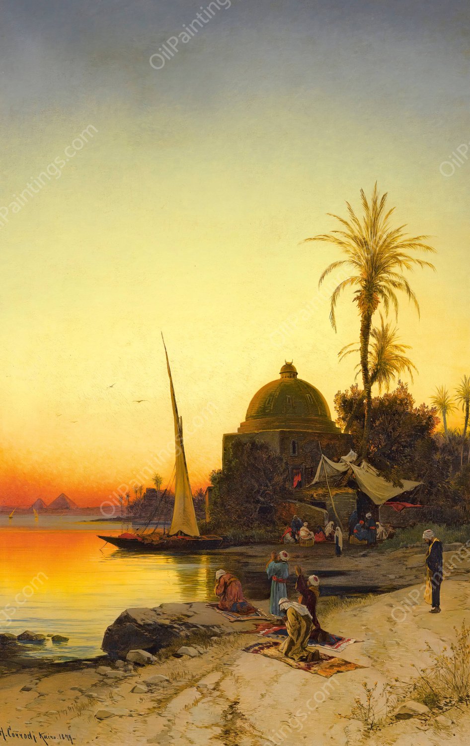 On The Banks Of The Nile  by Hermann David Salomon Corrodi - Hand-Painted Oil Painting Reproduction