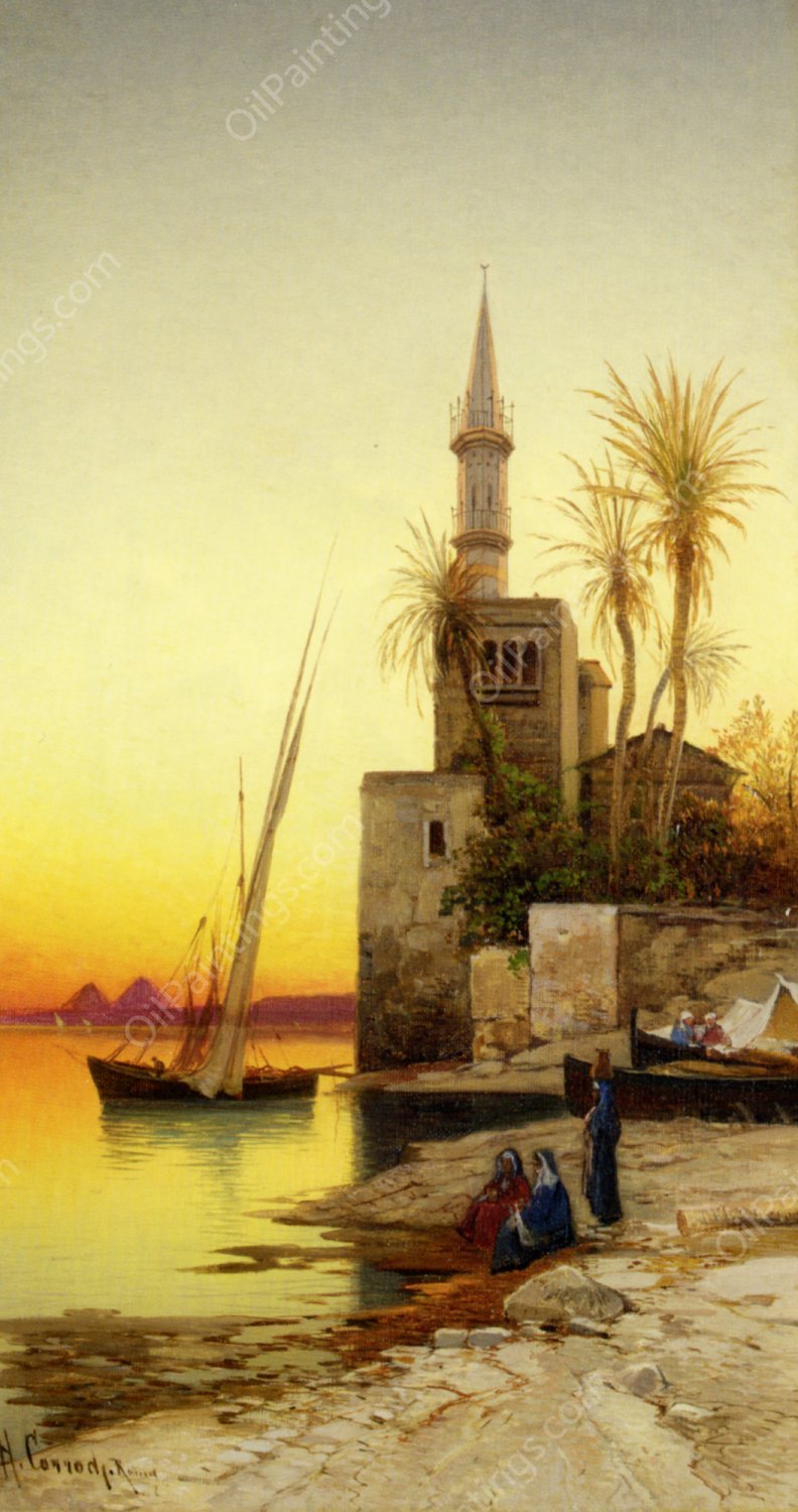Banks of the Nile by Hermann David Solomon Corrodi - Hand-Painted Oil Painting Reproduction