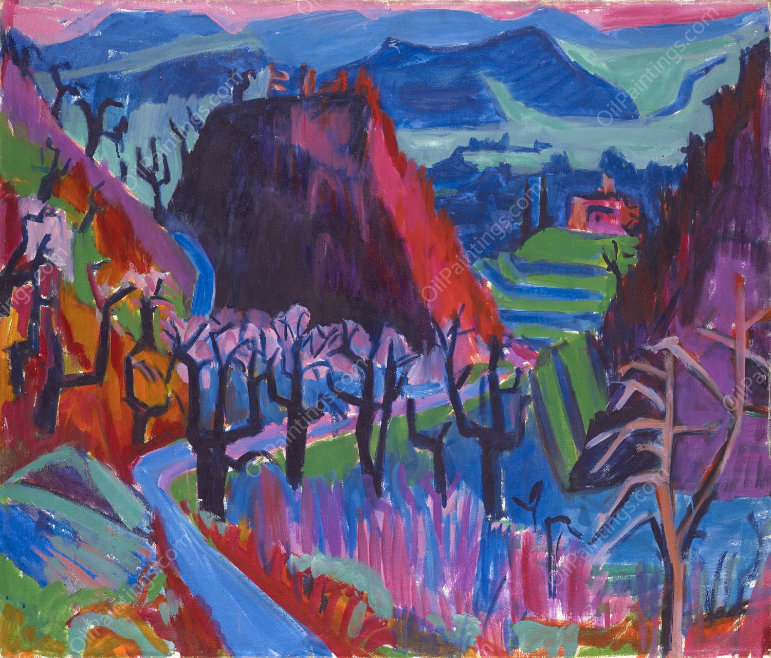 Landscape with Chestnut Trees  by Hermann Scherer - Hand-Painted Oil Painting Reproduction