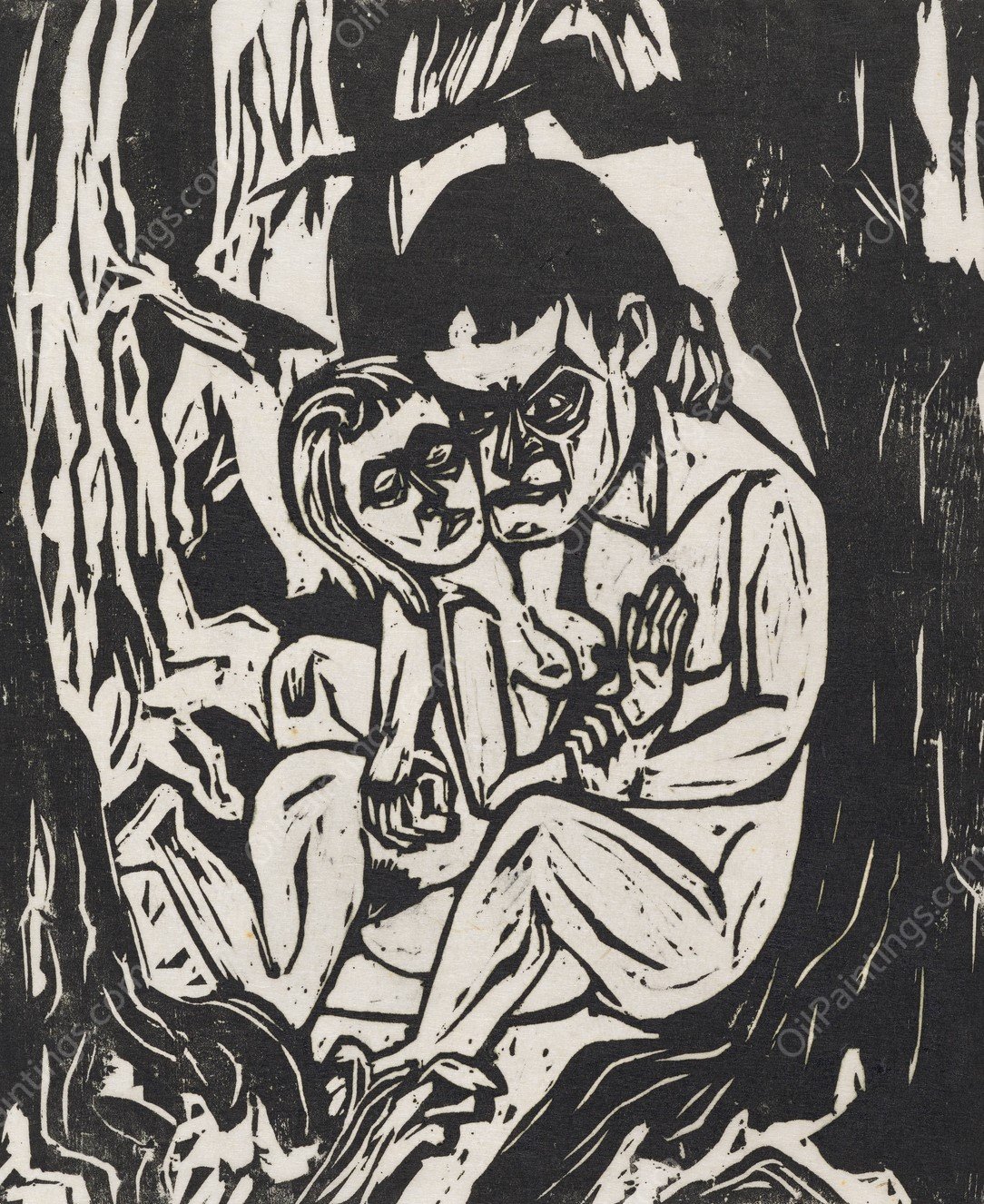 Paar im Wald  by Hermann Scherer - Hand-Painted Oil Painting Reproduction