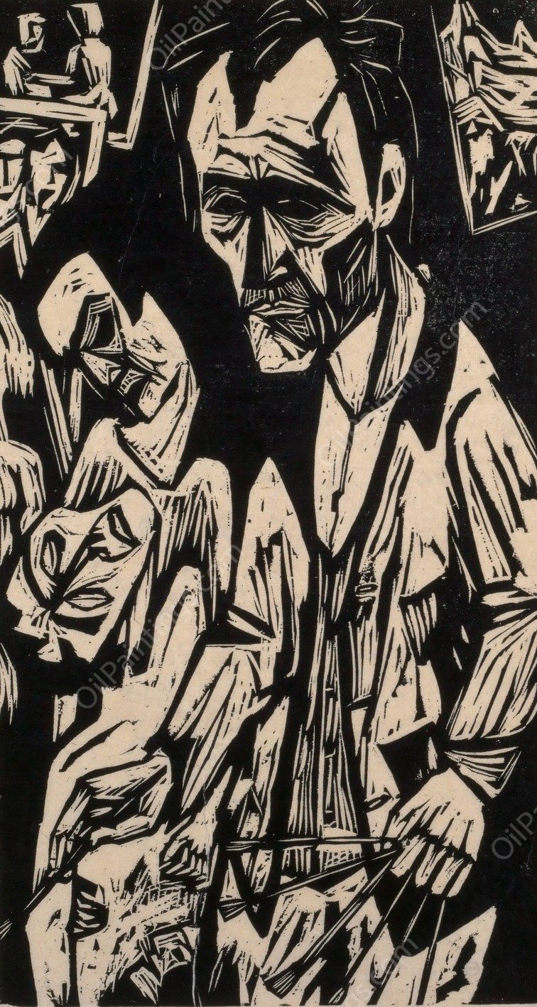 Selbstbildnis mit Pinseln  by Hermann Scherer - Hand-Painted Oil Painting Reproduction