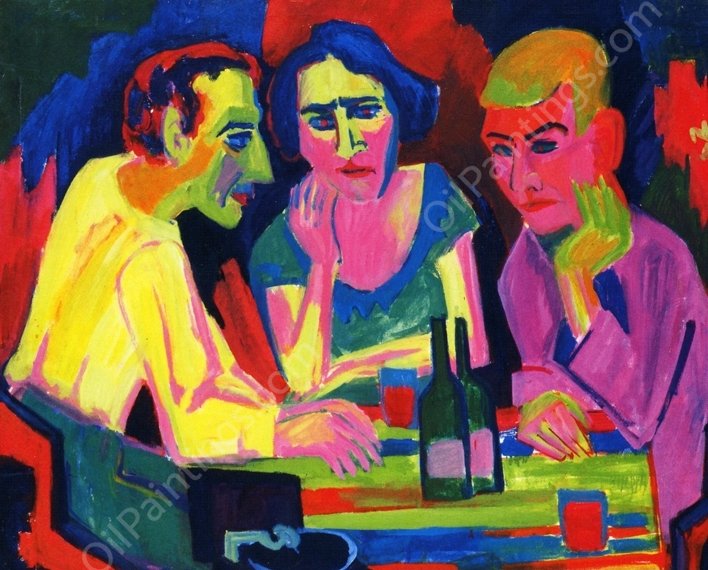 Three Figures at the Table by Hermann Scherer - Hand-Painted Oil Painting Reproduction