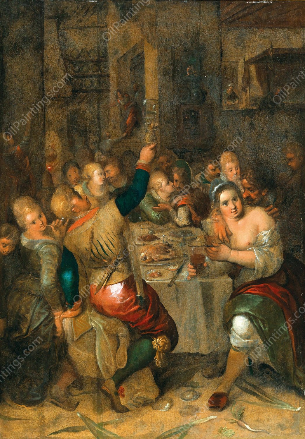 A Banquet Scene by Hieronymus Francken II - Hand-Painted Oil Painting Reproduction