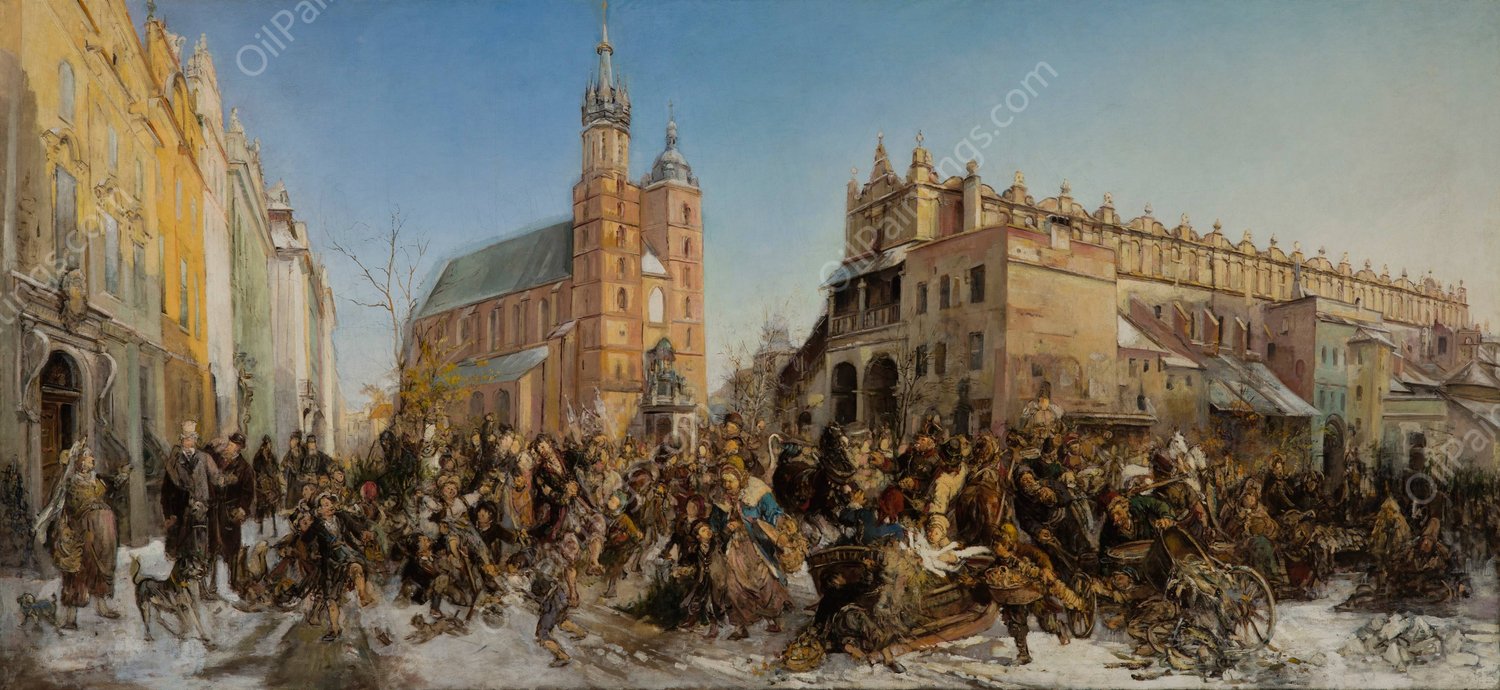 Fair on the Main Market Square in Krakow  by Hipolit Lipinski - Hand-Painted Oil Painting Reproduction