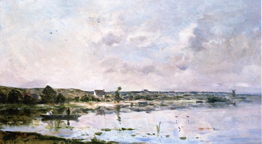 Elegant Lady on the Oise by Hippolyte Camille Delpy - Hand-Painted Oil Painting Reproduction