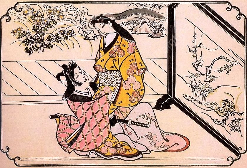 Young Couple by Hishikawa Moronobu - Hand-Painted Oil Painting Reproduction