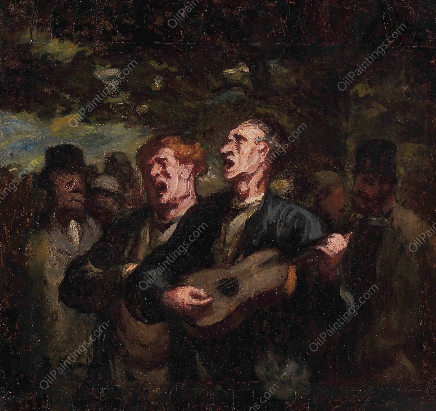 Chanteurs Ambulants  by Honore Daumier - Hand-Painted Oil Painting Reproduction