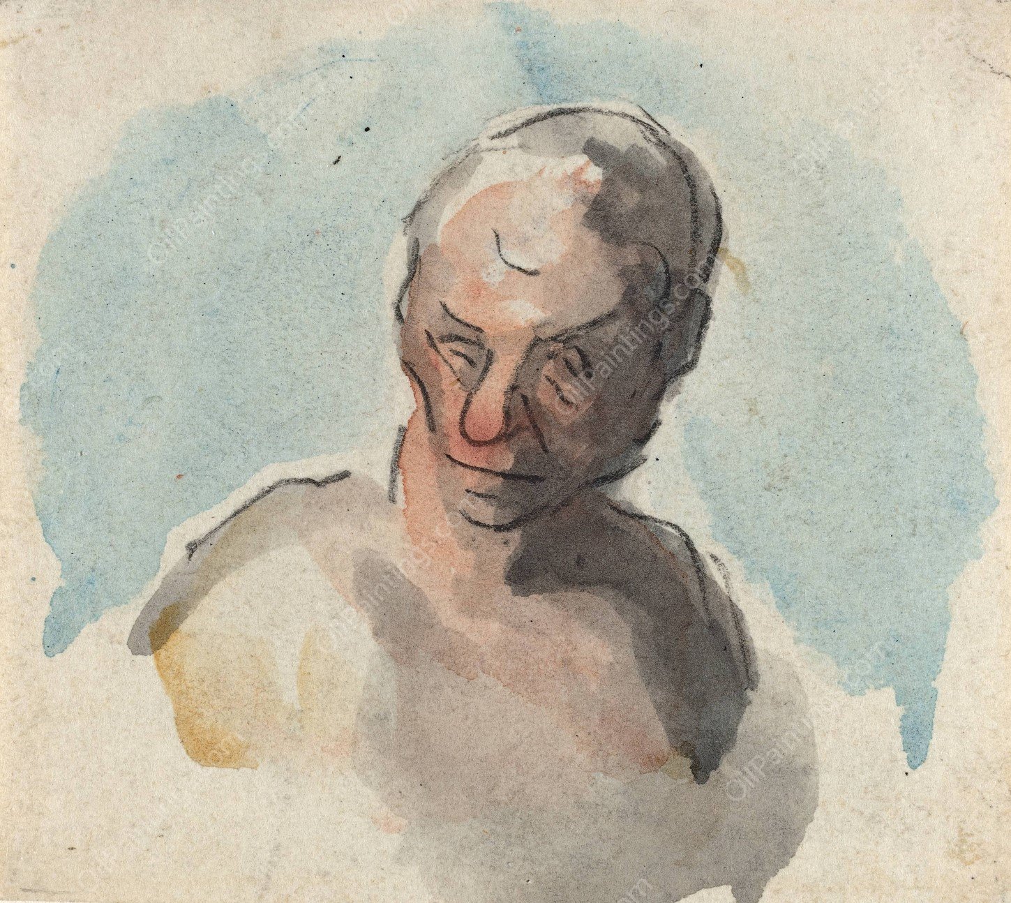 Head of a Man by Honore Daumier - Hand-Painted Oil Painting Reproduction