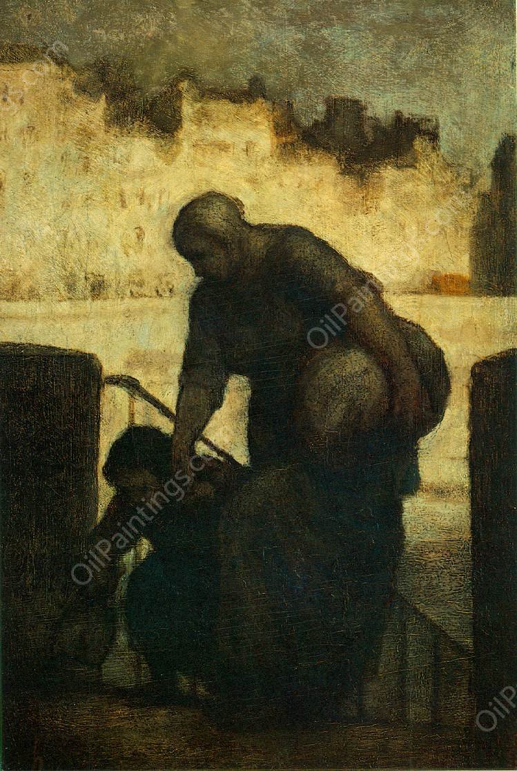 Laveuse au Quai d'Anjou (Laundress on the Quai d'Anjou) by Honore Daumier - Hand-Painted Oil Painting Reproduction