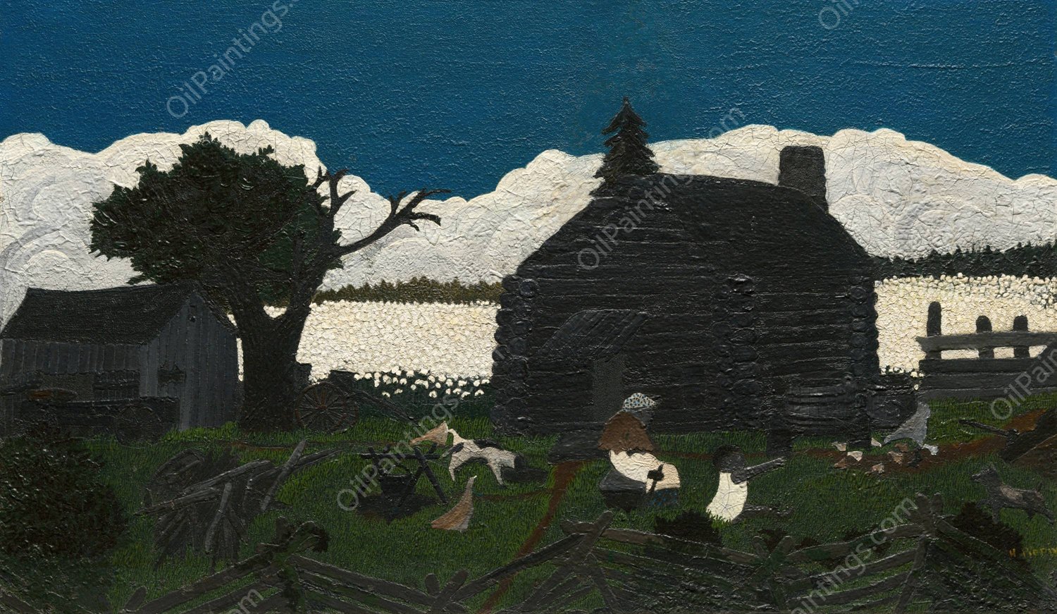 Cabin in the Cotton  by Horace Pippin - Hand-Painted Oil Painting Reproduction