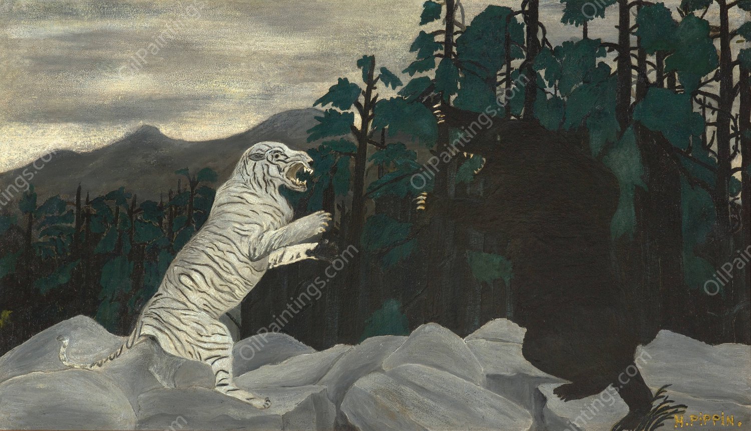 The Blue Tiger  by Horace Pippin - Hand-Painted Oil Painting Reproduction