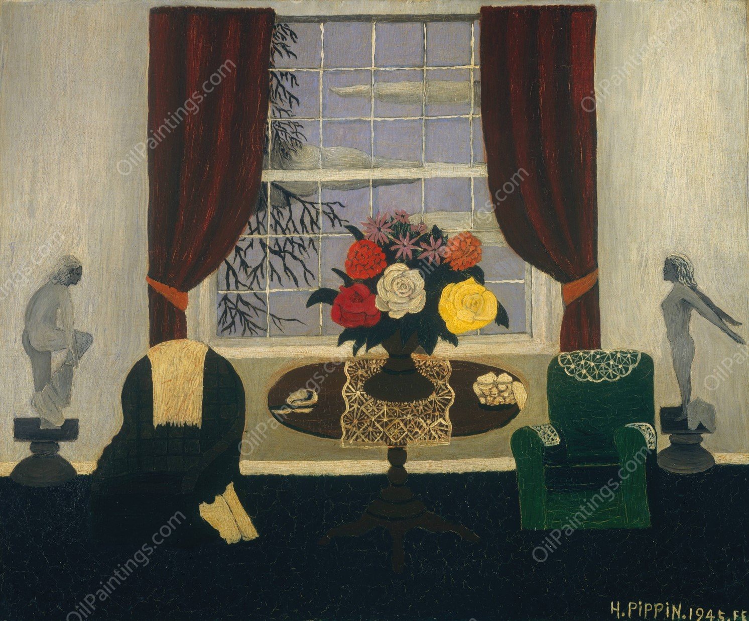 Victorian Interior I  by Horace Pippin - Hand-Painted Oil Painting Reproduction
