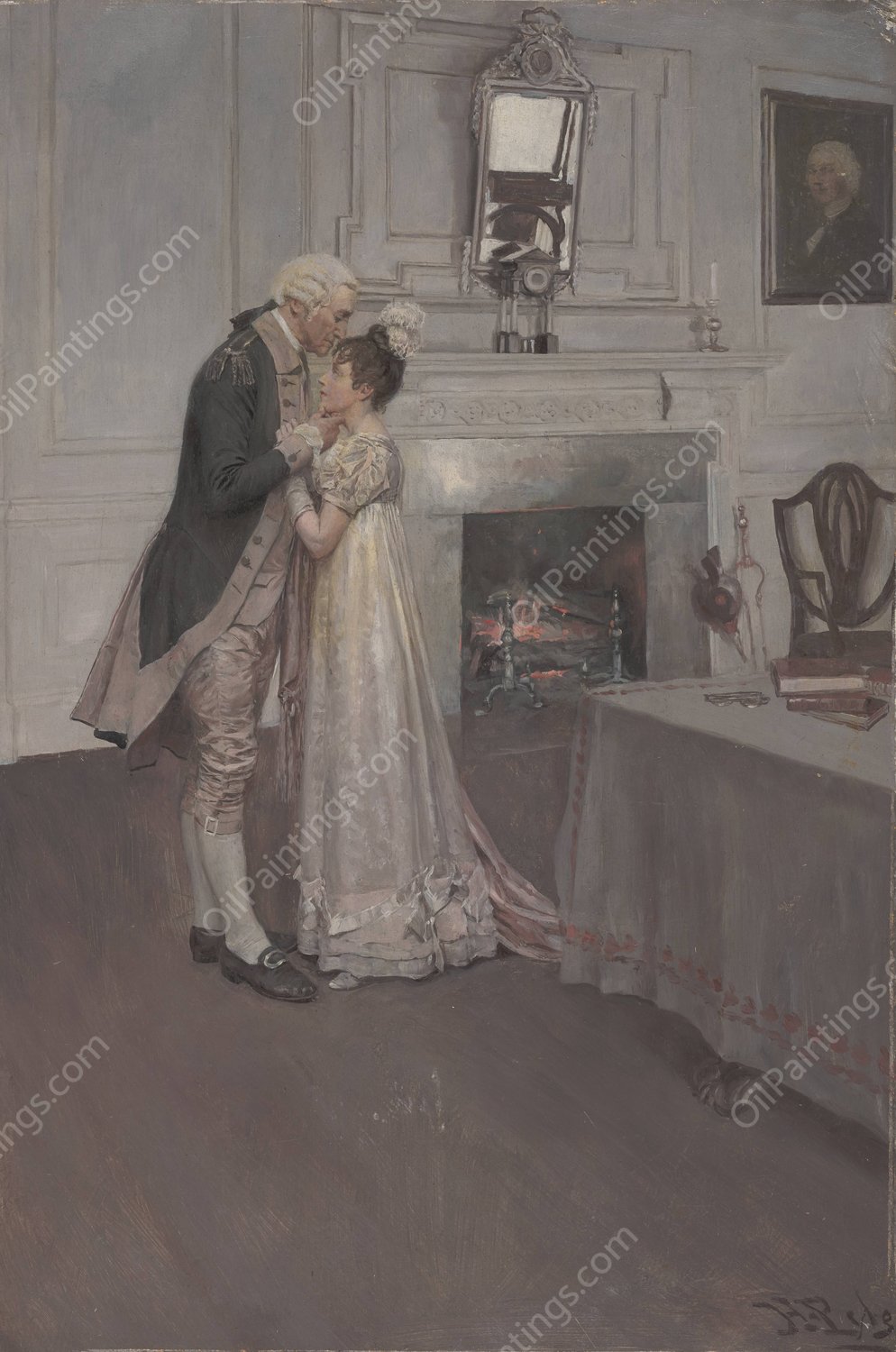 Washington And Nellie Custis  by Howard Pyle - Hand-Painted Oil Painting Reproduction