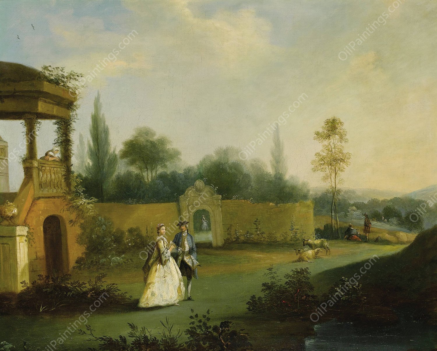 Dans le Jardin by Hubert-Francois Gravelot - Hand-Painted Oil Painting Reproduction