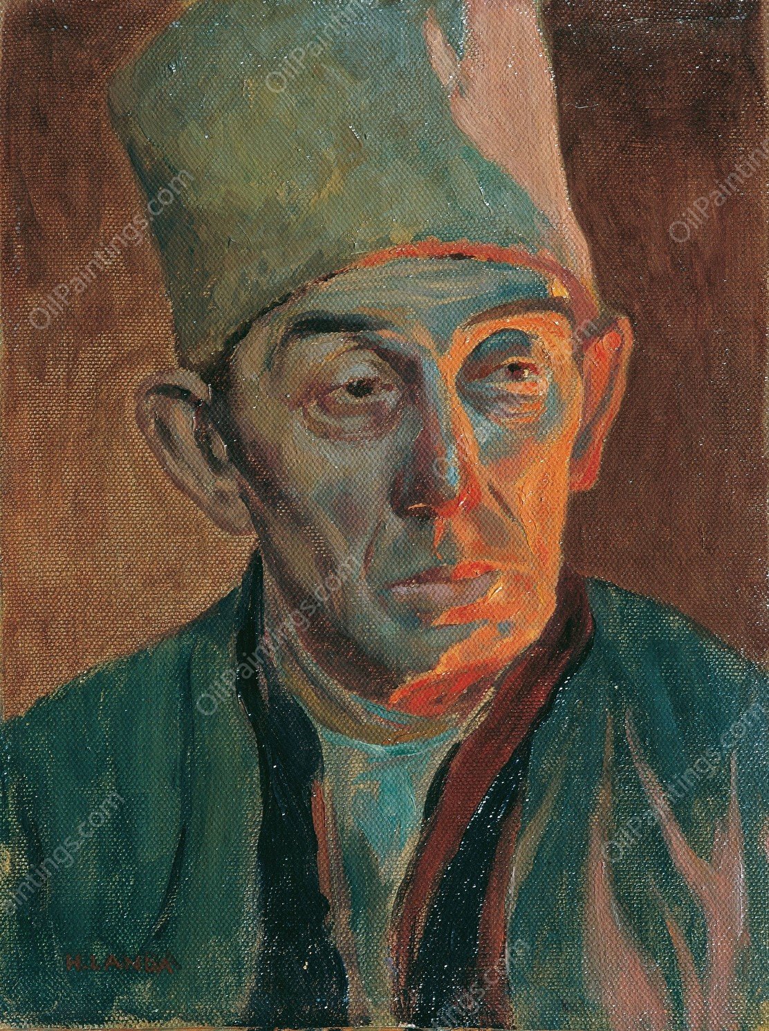 Mann mit Pelzkappe  by Hubert Landa - Hand-Painted Oil Painting Reproduction