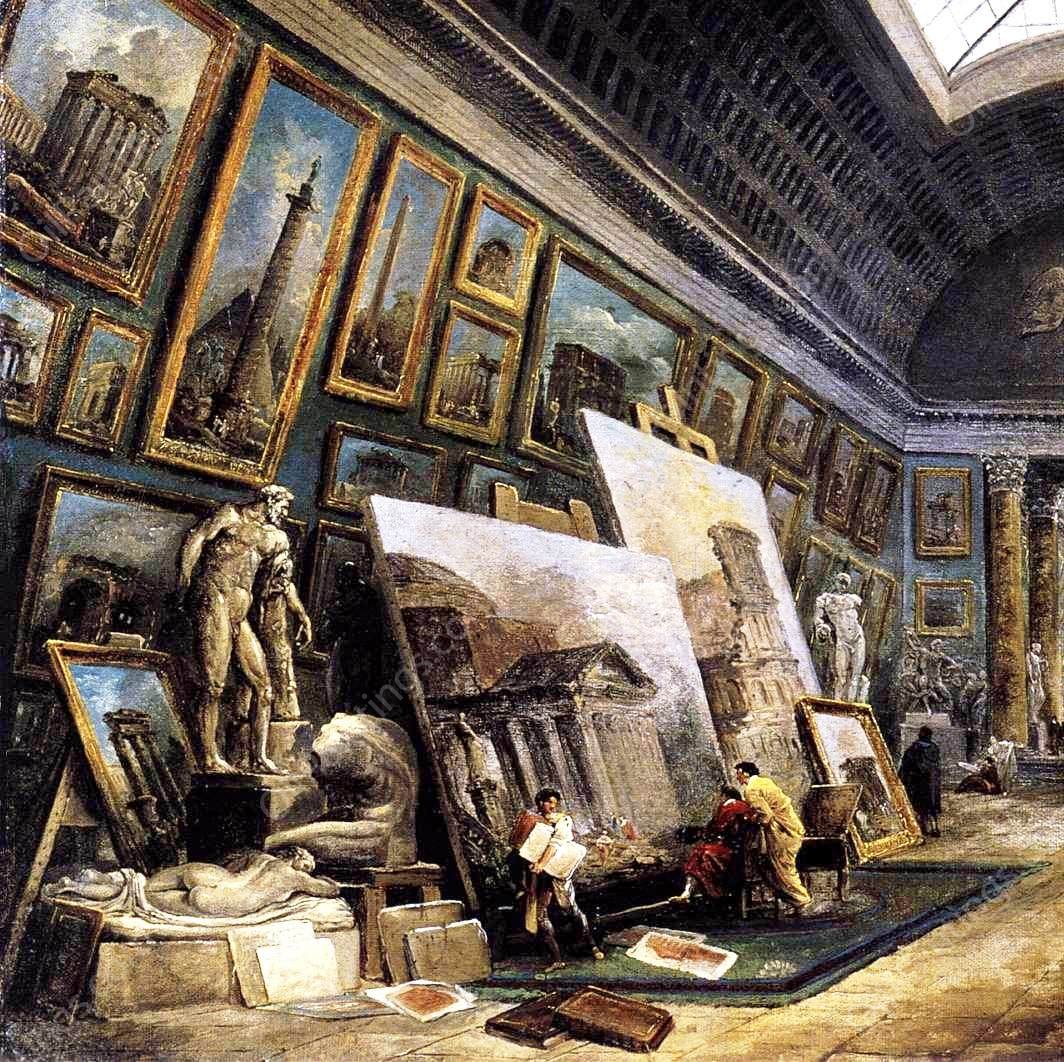Imaginary View of the Grande Galerie in the Louvre Detail by Hubert Robert - Hand-Painted Oil Painting Reproduction