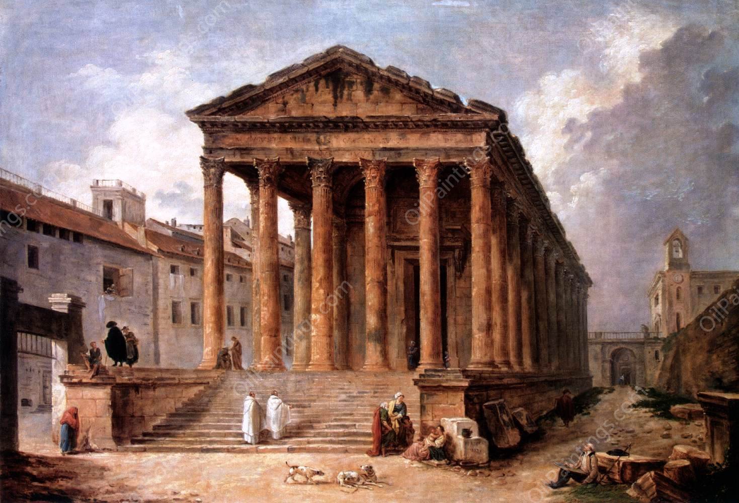The Maison Caree in Nimes by Hubert Robert - Hand-Painted Oil Painting Reproduction