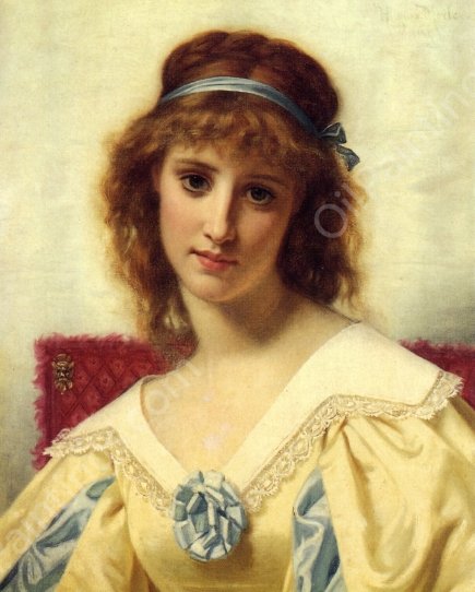 Portrait of a Young Beauty by Hughes Merle - Hand-Painted Oil Painting Reproduction