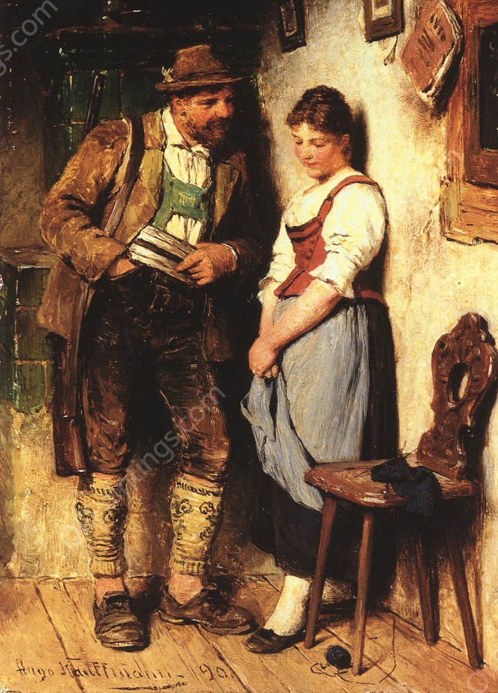The Sweetheart by Hugo Kauffmann - Hand-Painted Oil Painting Reproduction