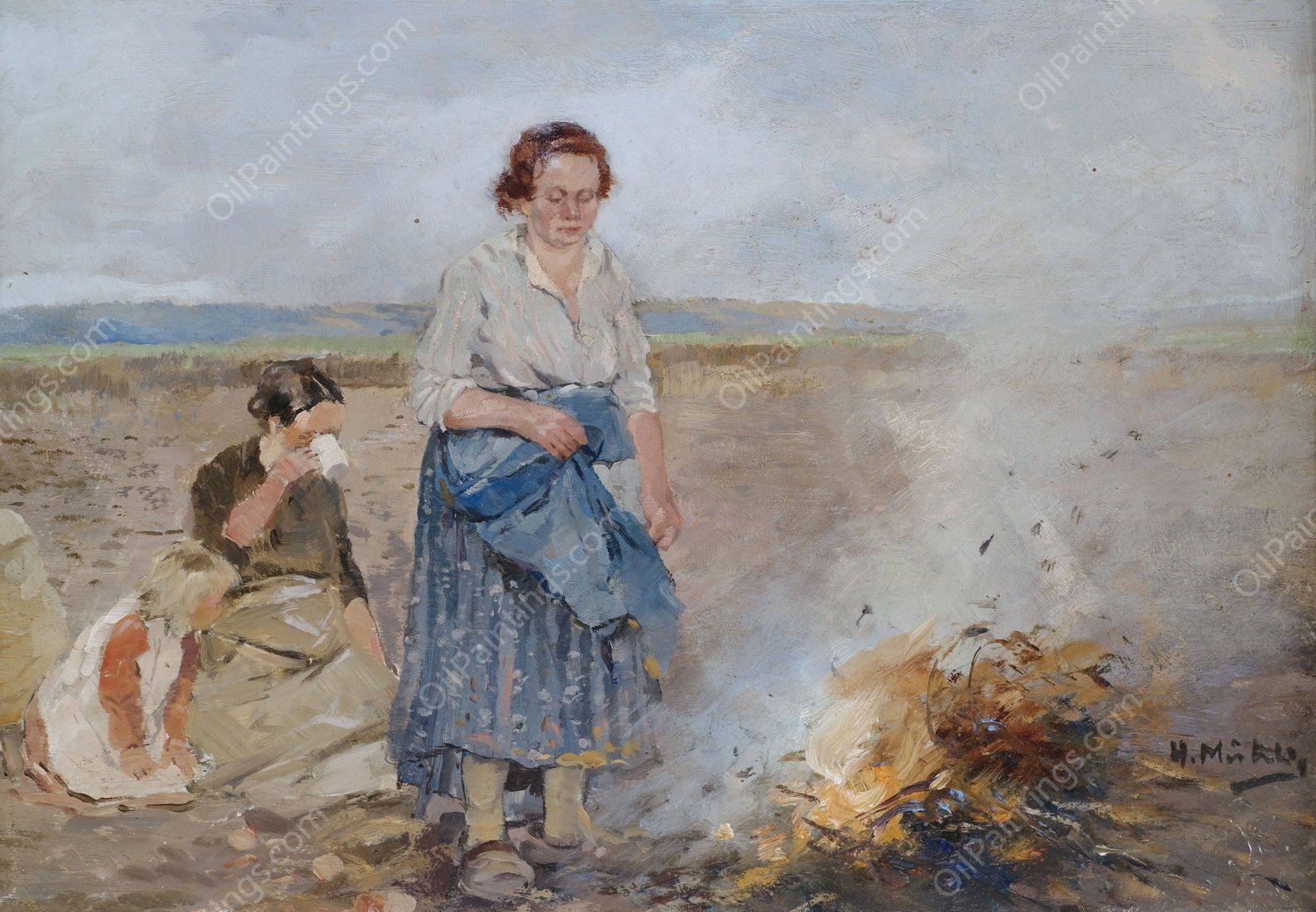 Bei der Kartoffelernte by Hugo Muhlig - Hand-Painted Oil Painting Reproduction
