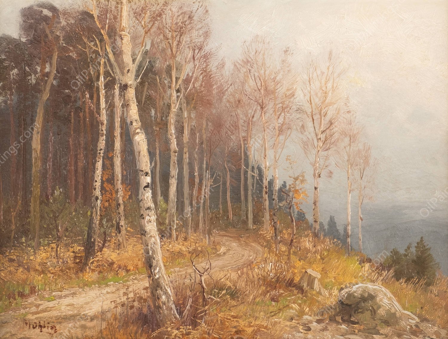 Birch forest by Hugo Muhlig - Hand-Painted Oil Painting Reproduction