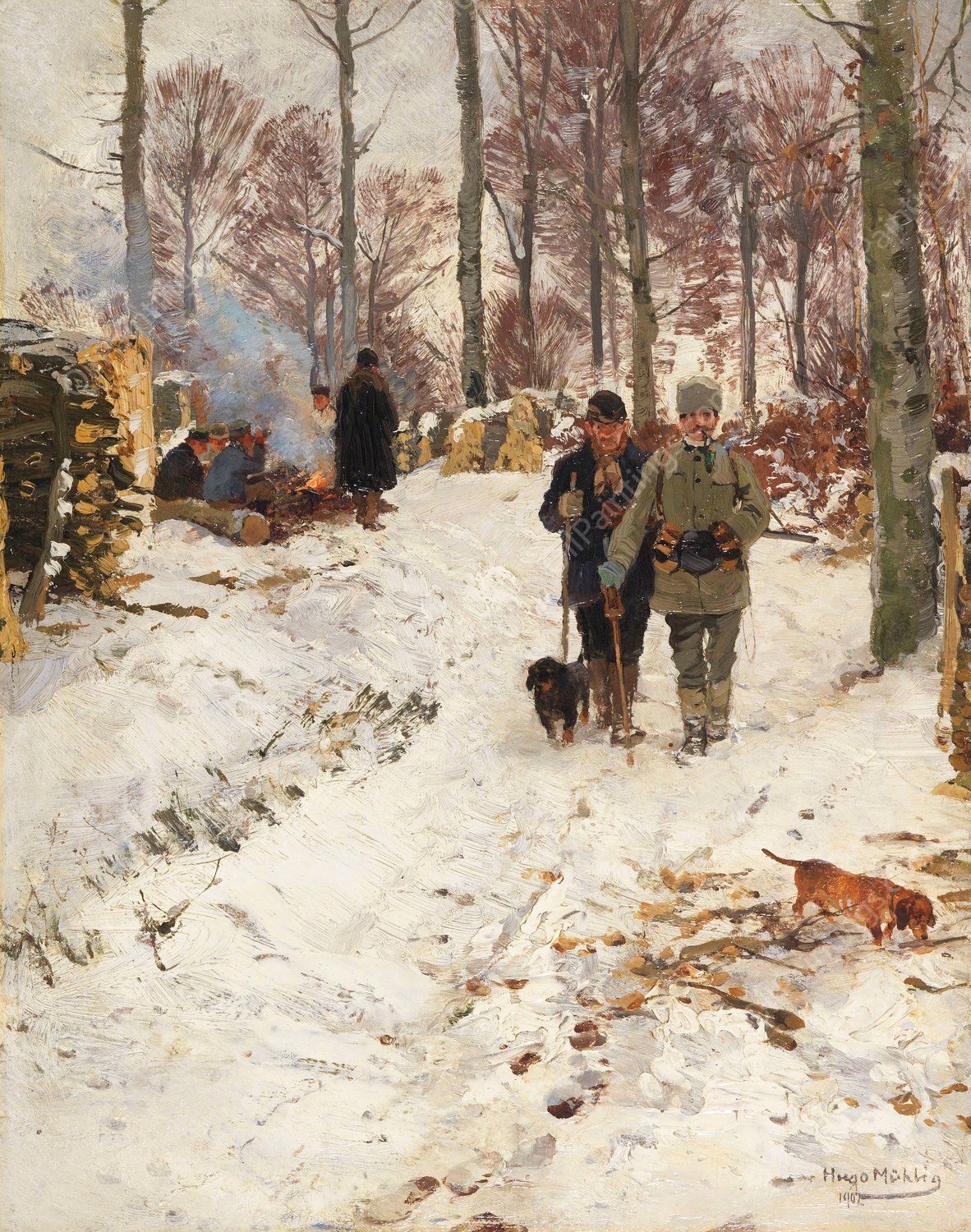 Jagdpause  by Hugo Muhlig - Hand-Painted Oil Painting Reproduction