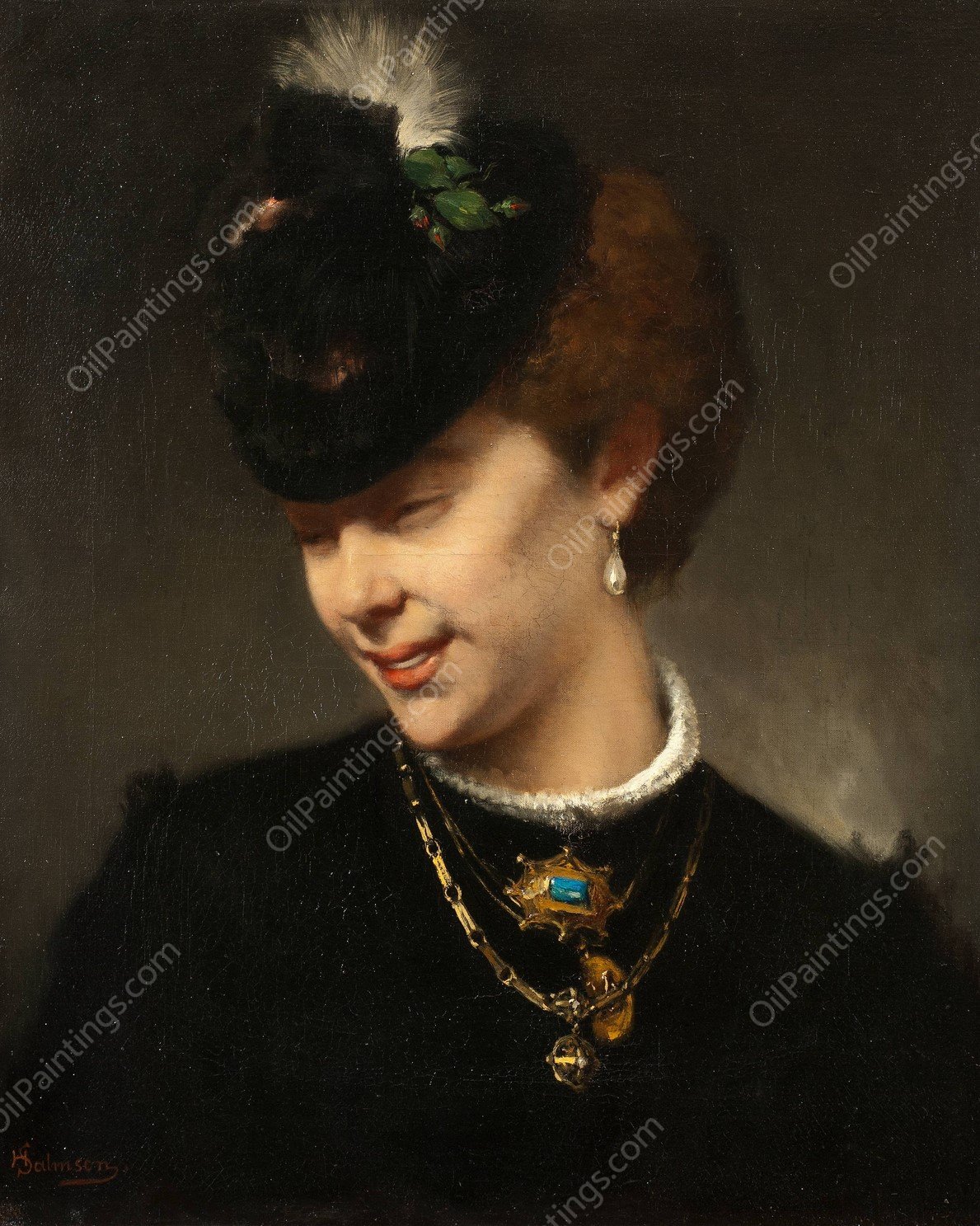 A Parisian Lady by Hugo Salmson - Hand-Painted Oil Painting Reproduction