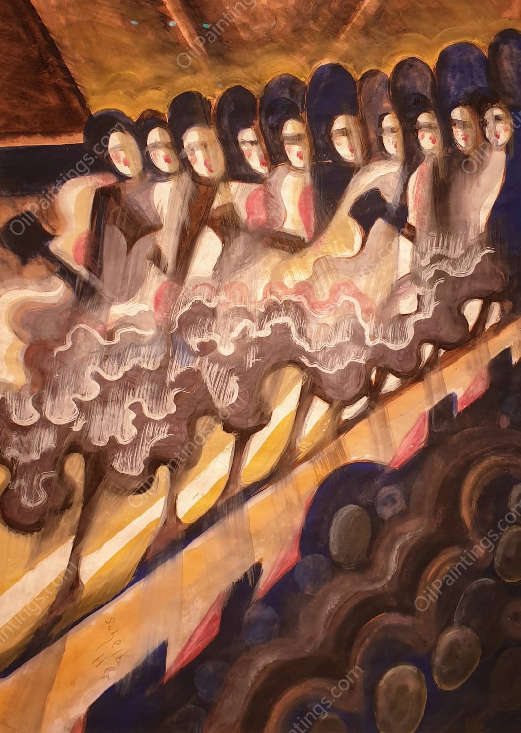 Cancan by Hugo Scheiber - Hand-Painted Oil Painting Reproduction