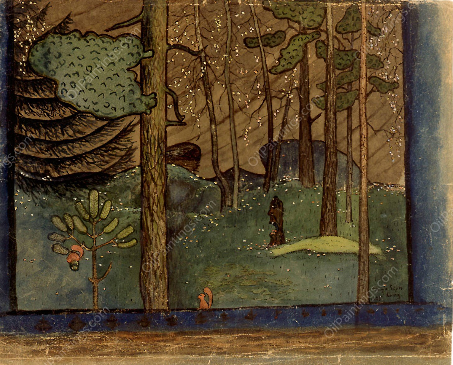 Autumn in the Forest  by Hugo Simberg - Hand-Painted Oil Painting Reproduction