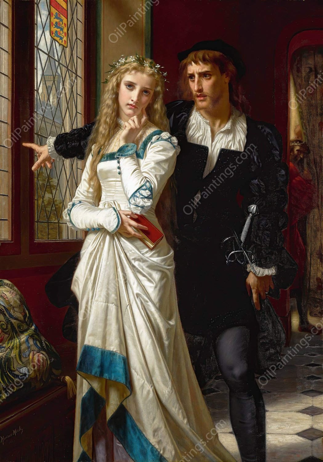 Hamlet And Ophelia  by Hugues Merle - Hand-Painted Oil Painting Reproduction