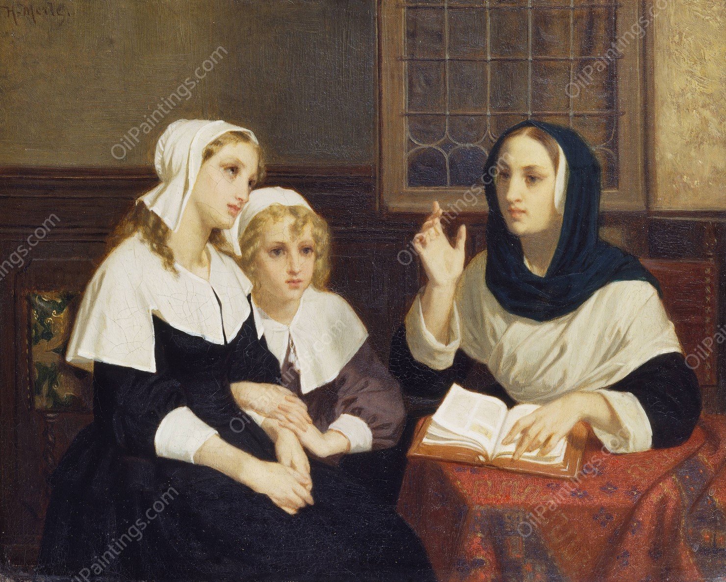 Reading the Bible  by Hugues Merle - Hand-Painted Oil Painting Reproduction