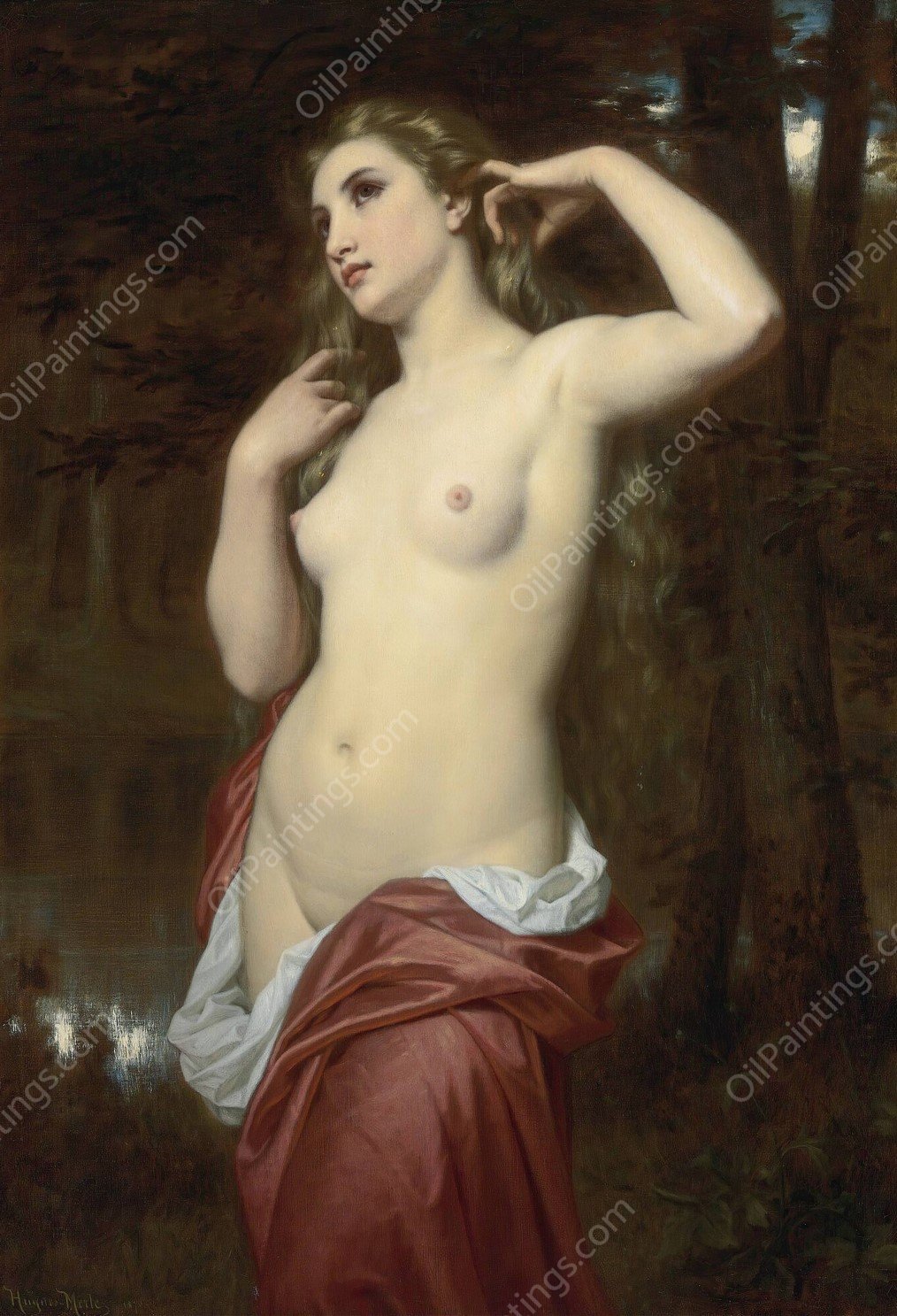 The Bather  by Hugues Merle - Hand-Painted Oil Painting Reproduction