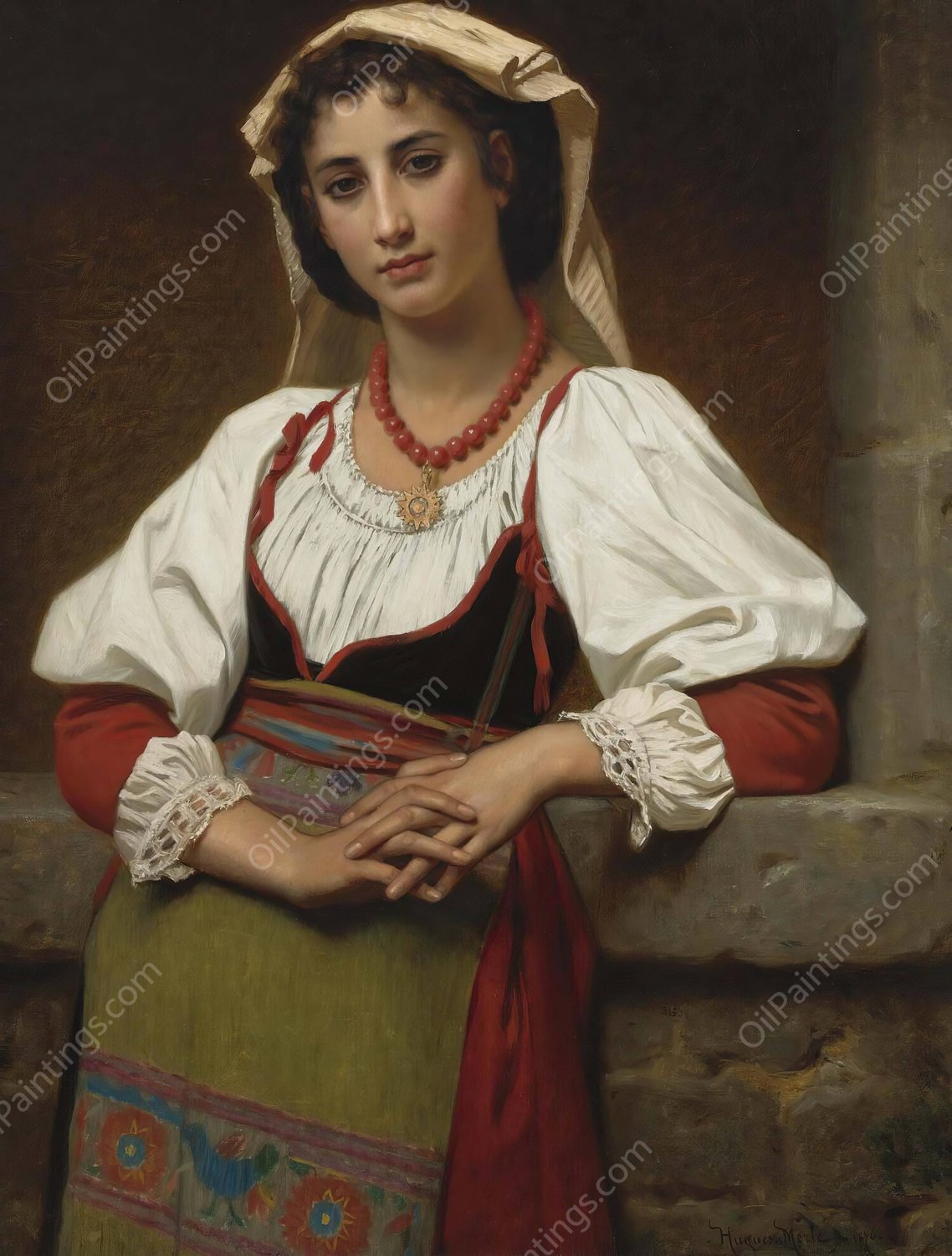 The Neapolitan Girl  by Hugues Merle - Hand-Painted Oil Painting Reproduction