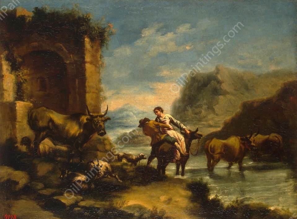River Crossing by Ignacio De Iriarte - Hand-Painted Oil Painting Reproduction