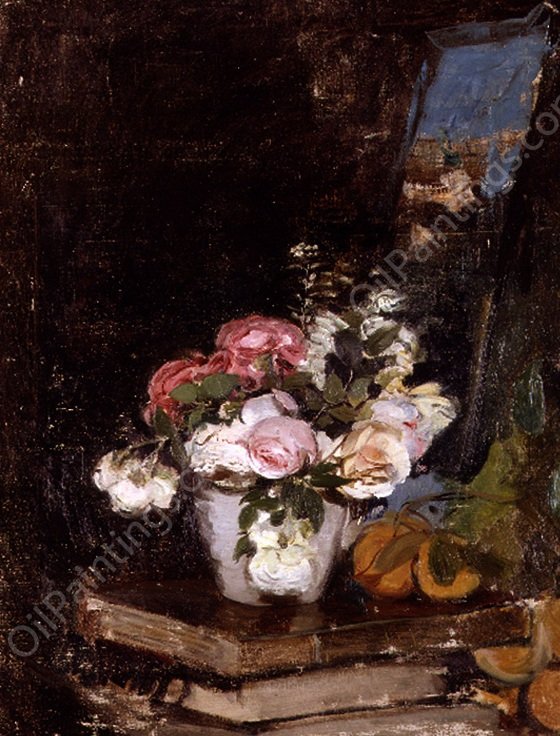 Flores y Libros by Ignacio Pinazo Camarlench - Hand-Painted Oil Painting Reproduction