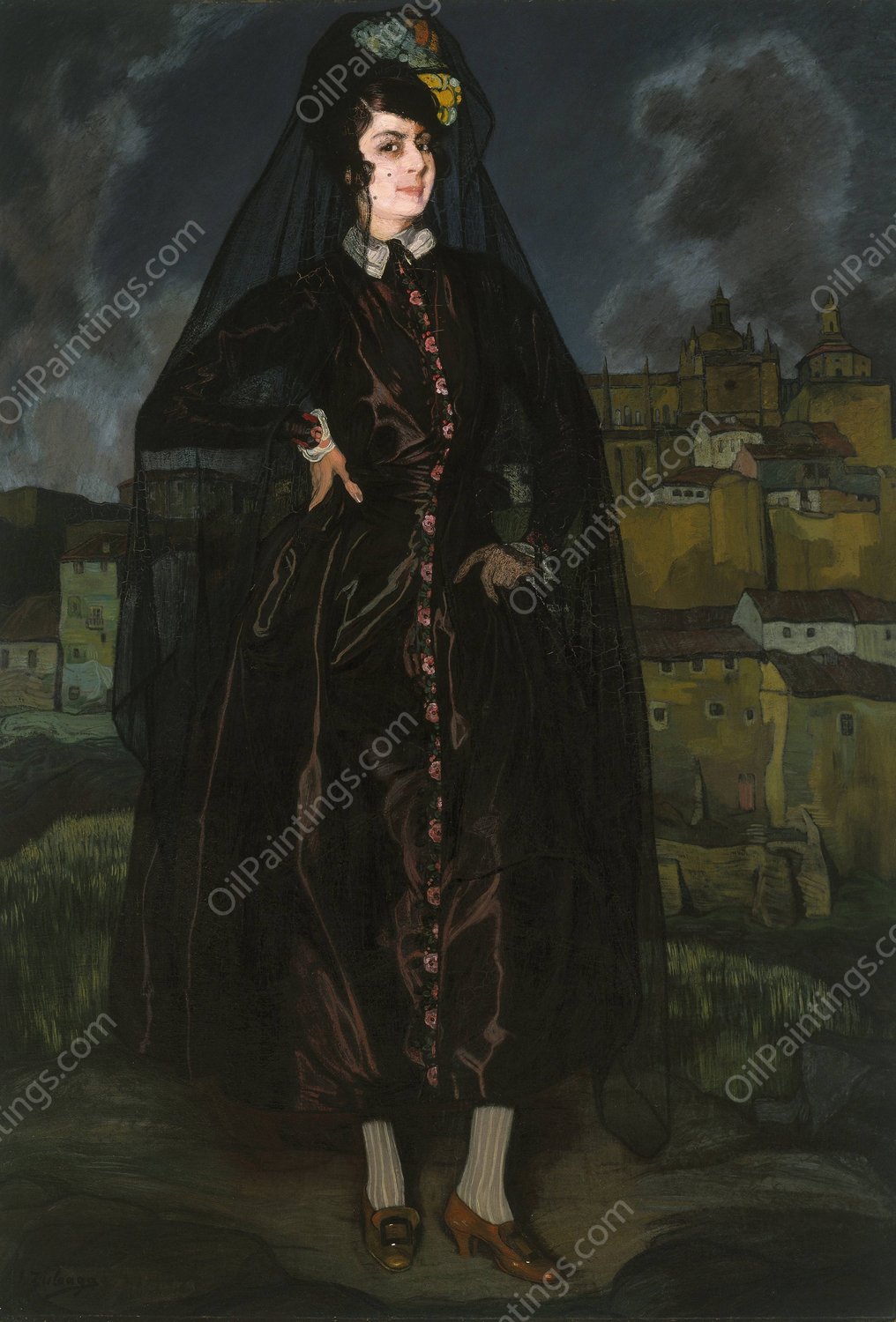 Portrait of Anita Ramirez in Black  by Ignacio Zuloaga - Hand-Painted Oil Painting Reproduction