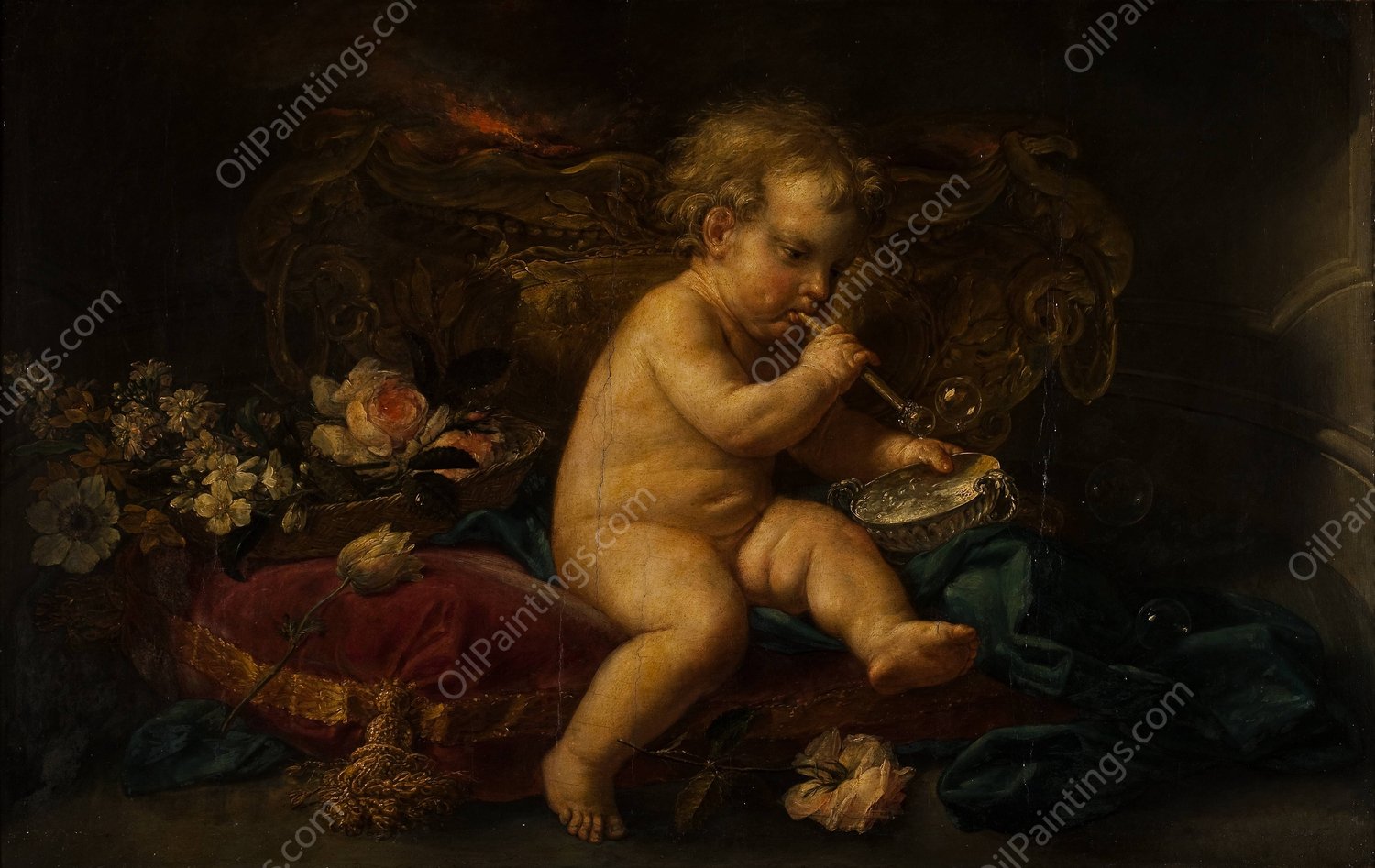 Boy Blowing Soap Bubbles by Ignazio Stern - Hand-Painted Oil Painting Reproduction