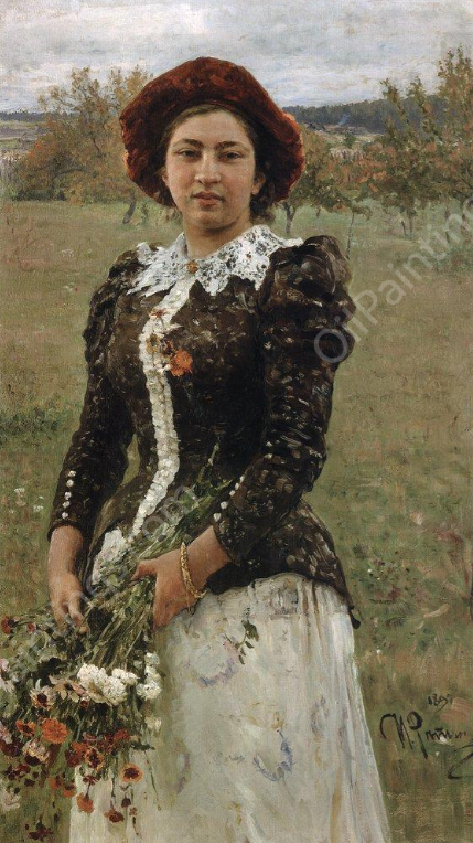 Autumn Bouquet. Portrait of Vera Repina. by Ilia Efimovich Repin - Hand-Painted Oil Painting Reproduction