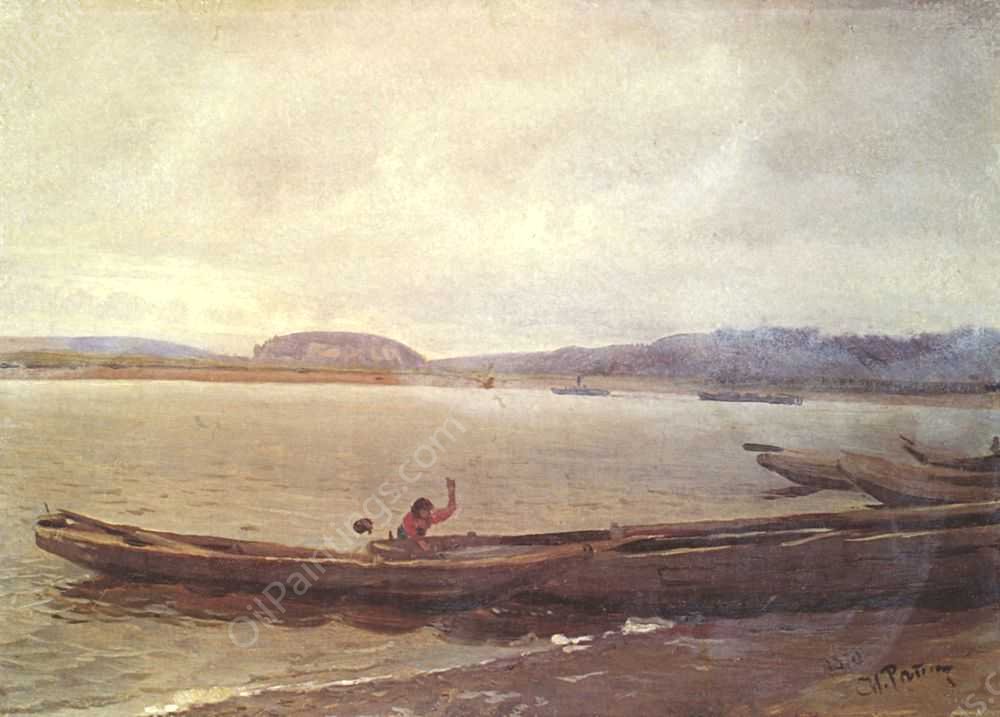 Landscape of the Volga with Boats by Ilia Efimovich Repin - Hand-Painted Oil Painting Reproduction